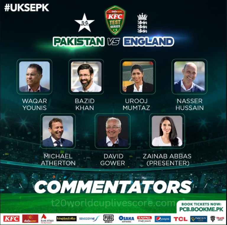 Commentary Panels for Pakistan vs England Test Series 2022