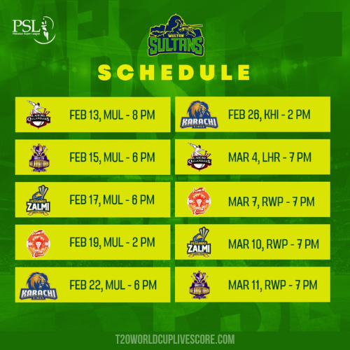 Here we are providing you with all the details of the Multan Sultan Team Schedule, Venue, and Live Stream of PSL 2023. HBL PSL 2023 team-wise schedule